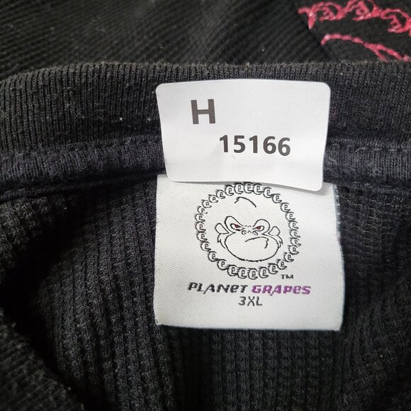 Planet Of The Grapes Men Shirt 3XL‎ Black Waffle Knit Long Sleeve Logo Tee - Picture 2 of 8